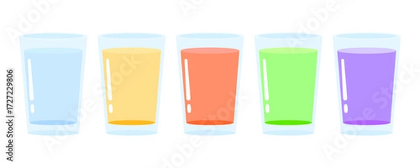 Fototapeta collection of various colorful drinks in clear glasses, perfect for food, beverage, and refreshment design.
