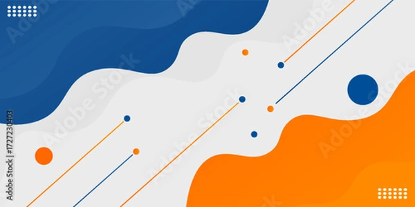 Fototapeta Blue and orange geometric business banner design. Creative banner design with wave shapes and lines for template. Simple design on white horizontal banner. Eps10 vector
