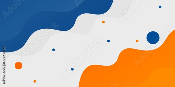 Fototapeta Blue and orange geometric business banner design. Creative banner design with wave shapes and lines for template. Simple design on white horizontal banner.