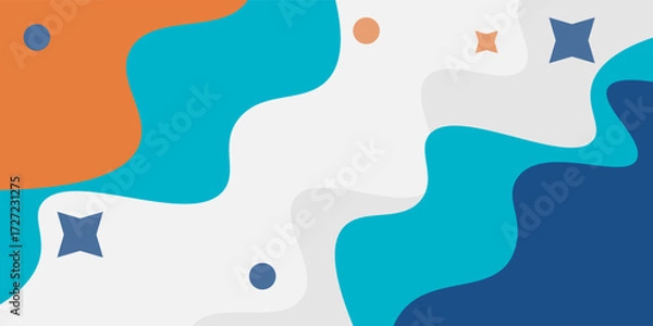 Fototapeta Blue and orange geometric business banner design. Creative banner design with wave shapes and lines for template. Simple design on white horizontal banner. Eps10 vector