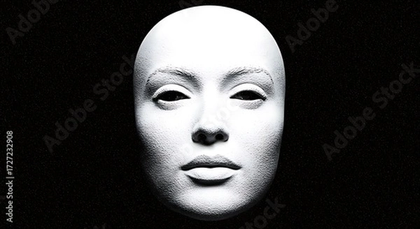 Fototapeta close up of a white face with dotted pattern, centered at the top with clear copy space at the bottom, black and white minimalist sketch