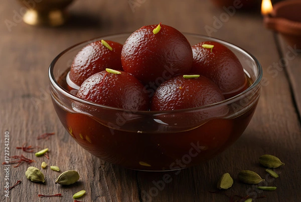 Fototapeta Rich flavorful gulab jamun bowl dessert perfect for Diwali feast