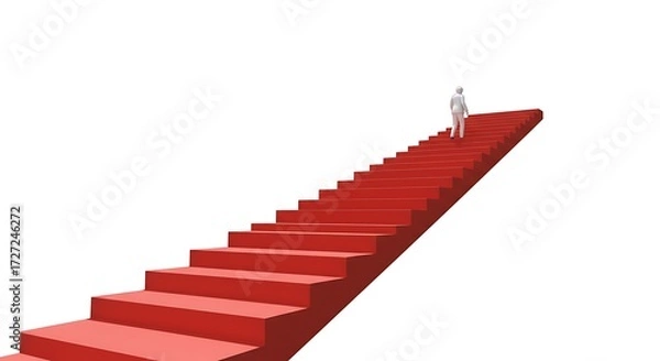Fototapeta conceptual 3d render of red stone steps leading to horizon, subject on right side, pastel tone, ample copy space on left for photo use, black and white minimalist sketch