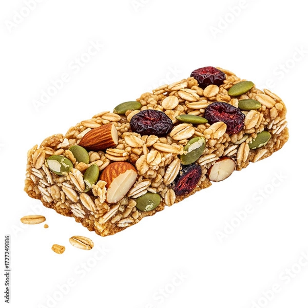 Fototapeta Delicious Granola Bar with Almonds Cranberries and Oats Healthy Snack Energy Boost Perfect for on transparent background