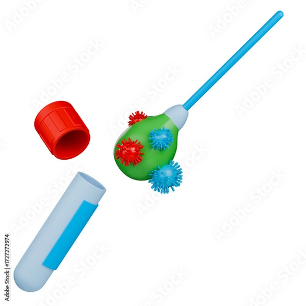 Fototapeta 3D medical illustration showing a swab containing viruses on respiratory tract mucous being placed into a collection tube.