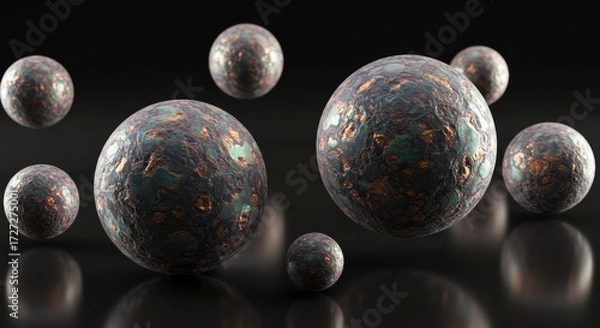 Fototapeta Dynamic spheres in abstract digital modern environment view scientific concept exploration