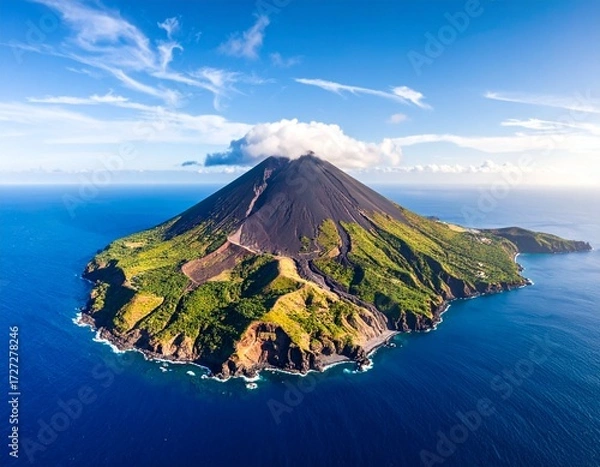 Fototapeta volcano islet, aerial view AI generated