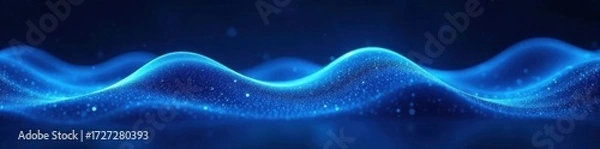 Fototapeta Glowing blue waves, dynamic tech flow across contrasting dark/white backdrop , light, binary, data