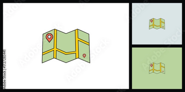 Fototapeta Folded Map with Location Pin Icon for Travel and Navigation