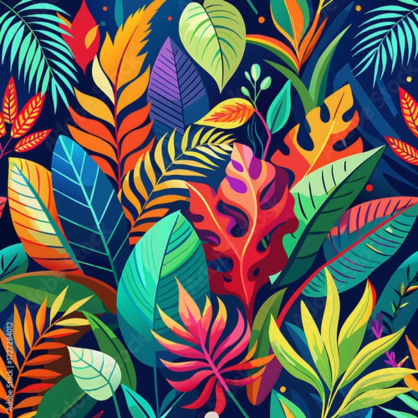 Fototapeta Dynamic Colorful Abstract Art Depicting Dense and Lush Leaf Patterns, Ai Generated