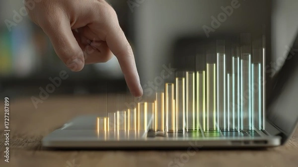 Obraz Hand Touching Digital Data Visualization on Tablet in Modern Office