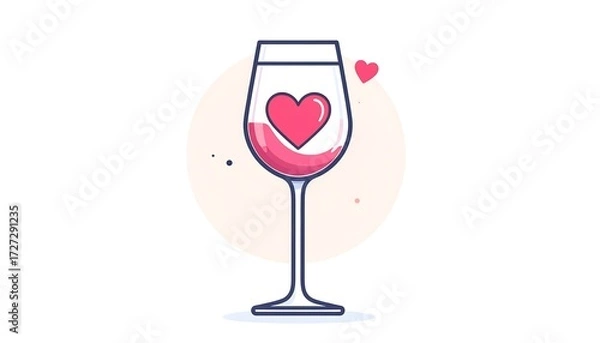 Obraz Stylized vector of wine glass containing pink heart and liquid, against a circular background