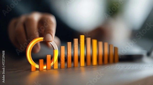 Fototapeta Business Person Hand Adjusting Orange Bar Chart in Modern Office