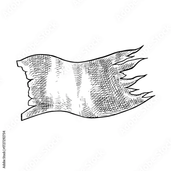 Obraz Old torn flag. Black and white graphics, vector illustrations. Hand-drawn illustrations. Design element for games, stickers and posters, banners, packaging, and more.
