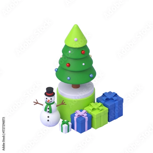 Fototapeta Isometric city with fireworks over small houses on a transparent background. New Year and Christmas celebration concept for design.
