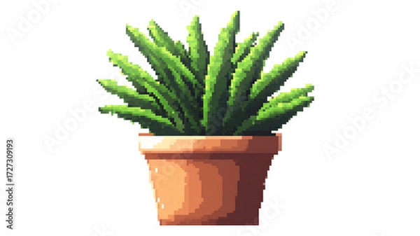 Fototapeta Pixel art succulent plant in pot isolated on transparent background