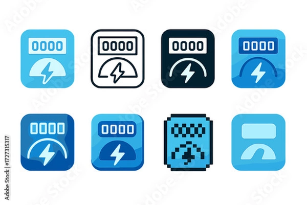 Fototapeta Energy Meter Icons. Energy Meter Styles set of icons in neo-flat style: flat energy meter icon, outline energy meter icon, bold energy meter icon,