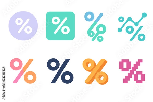 Fototapeta Neo-Flat Percentage Icons. Rate Variations set of icons in neo-flat style: percentage inside circle, percentage inside square, stacked percentage