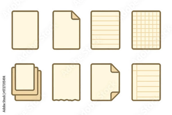 Fototapeta Basic Document Icons. Basic Document Sheets set of icons in neo-flat style: single blank sheet, folded corner sheet, lined paper sheet, grid paper