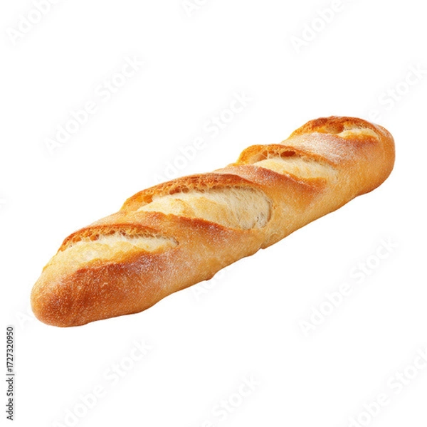 Fototapeta Freshly Baked Baguette on White Background with Crisp Crust and Fluffy Interior Ideal for Culinary and Restaurant Concepts