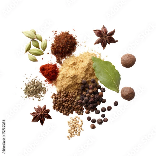 Fototapeta A Colorful Assortment of Various Spices and Herbs for Cooking and Culinary Arts