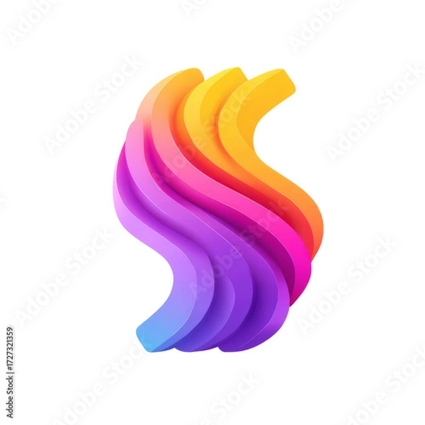 Fototapeta Colorful Abstract Wave Shape Design with Smooth Curves and Vibrant Gradient Effects in Shades of Pink, Yellow, and Purple