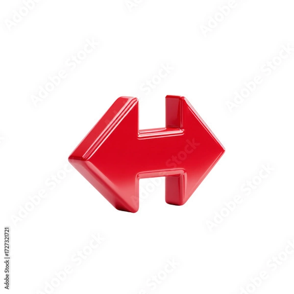 Fototapeta Red 3D Arrow Icon Pointing Left and Right Symbolizing Direction, Navigation, and Choices in Modern Design