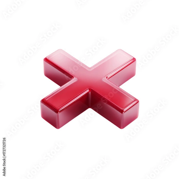 Fototapeta Glossy Red Cross Icon Symbolizing Cancellation, Rejection, No Action, or Removal in Digital Design Context