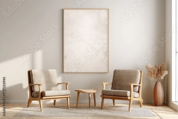 Fototapeta Modern living room interior with wooden furniture