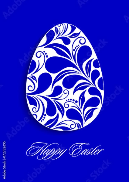 Obraz Easter card with the inscription Happy Easter. Easter egg ornament in floral style for holiday design. EPS10.
