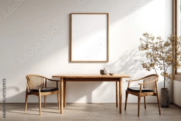 Fototapeta Minimalist dining area with empty frame