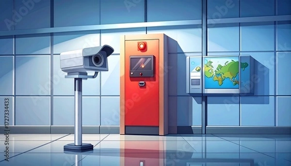 Obraz Interior scene, security camera, vending machine