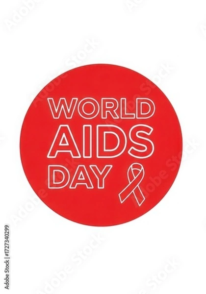 Fototapeta World aids day red circle ribbon isolated on white background