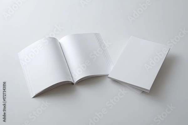Fototapeta Two open books and a stack on a light surface