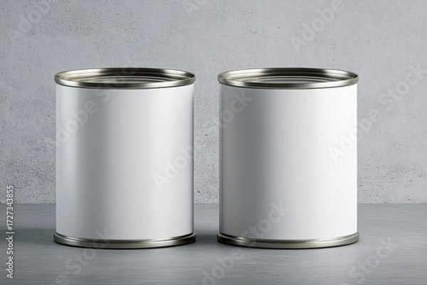 Fototapeta Two blank tin cans on a textured surface
