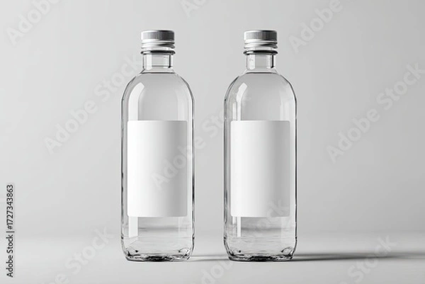 Fototapeta Two clear plastic water bottles with blank labels