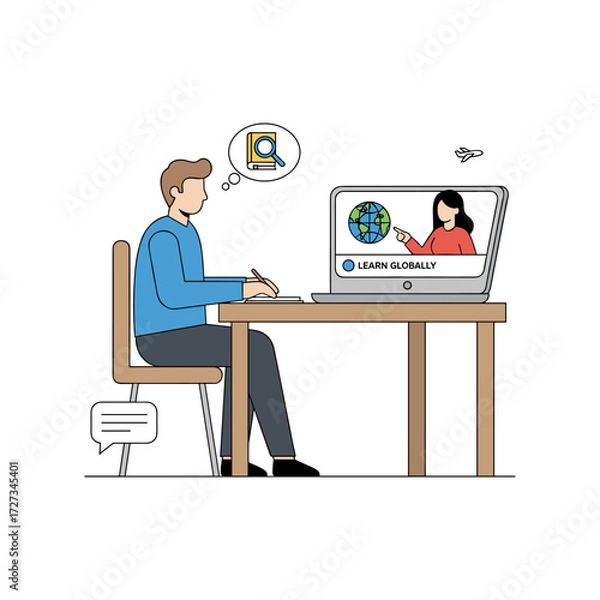 Fototapeta Vector illustration concept of a businessman attending a video call, presented as a flat illustration on a white background