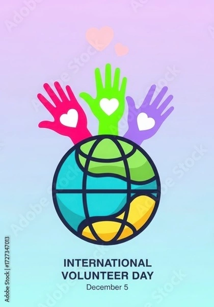 Fototapeta International volunteer day poster with hands and globe on light background