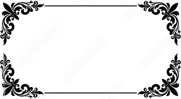 Fototapeta Ornate Victorian-style black floral border with elegant symmetrical design and blank center.