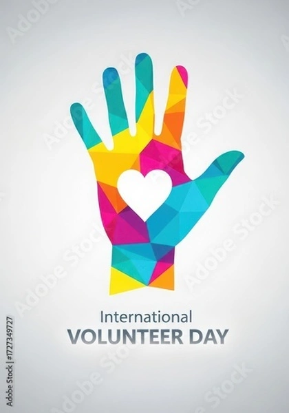 Fototapeta Colorful hand with heart for international volunteer day isolated on white background