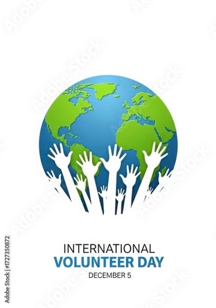 Fototapeta International volunteer day with hands around the world isolated on white background
