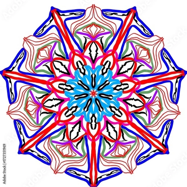Fototapeta Vibrant Geometric Mandala with Red and Blue Accents