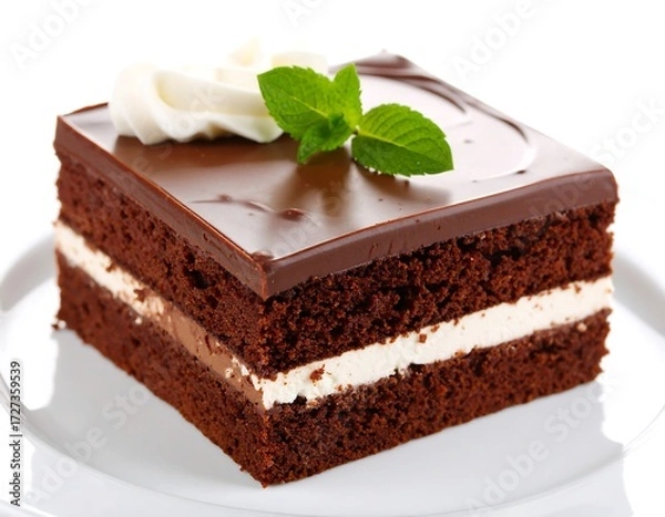 Obraz Chocolate cake slice on a plate