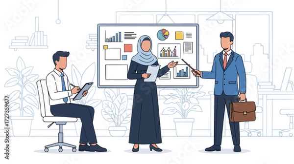 Fototapeta Vector Illustration of Professional Office Team Standing Confidently in Modern Business Style