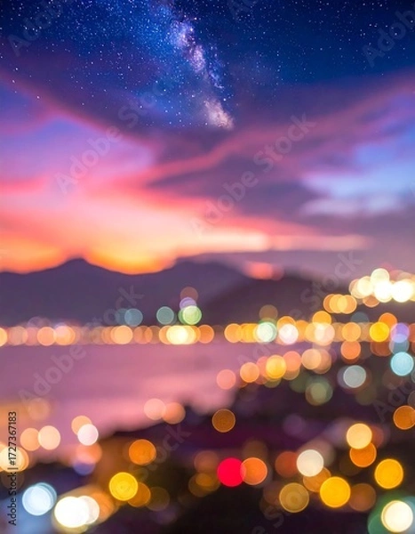 Obraz Night city view blurred sunset