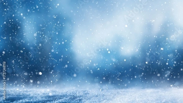 Fototapeta Snowfall Scene: An ethereal scene of a snow-covered landscape, the atmosphere alive with falling snowflakes. The scene evokes the calm and purity of winter.