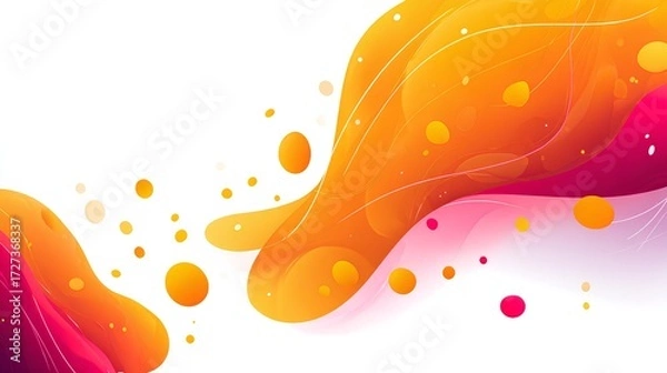 Fototapeta Vibrant abstract artwork with flowing red, orange, and pink shapes, balanced by a bold white space ideal for text or design elements.