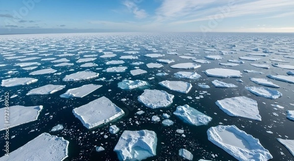 Fototapeta Expansive Arctic Ocean with White Ice Patterns Beneath a Clear, Cold Polar Sky