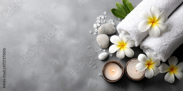 Fototapeta spa still life with candles and orchid. spa still life with candles. spa still life with towel and candles.