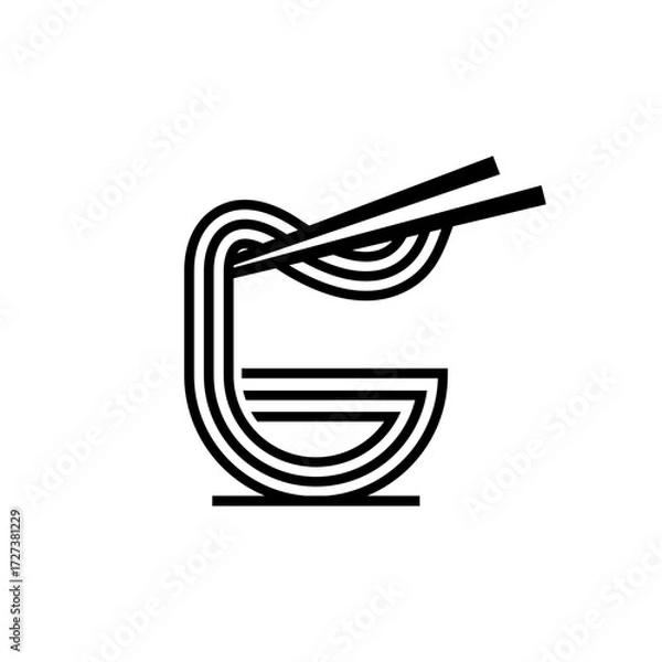 Fototapeta simple letter G logo icon vector with noodle element  in line style design